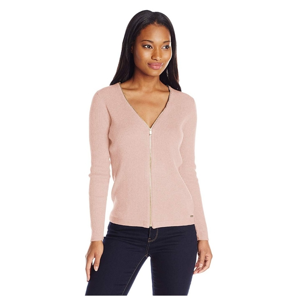 Women's Ribbed zipper-front cardigan sweater XS